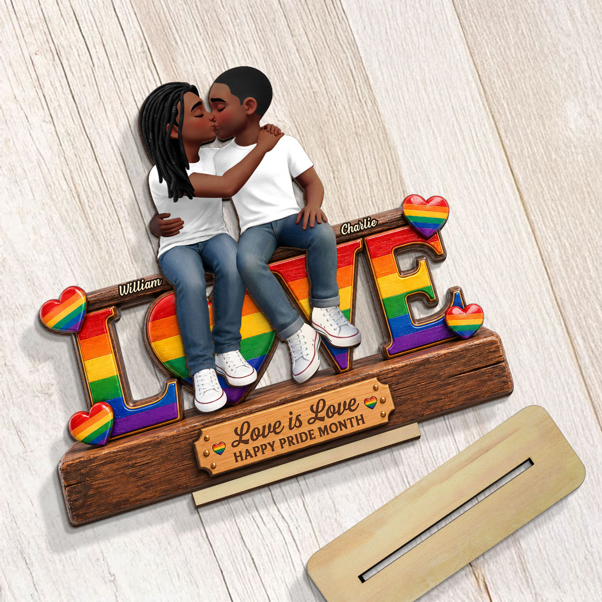 LGBT+ Couple Forever Love - Personalized 2-Layered Wooden Plaque - Gift For Couple, Happy Pride Month