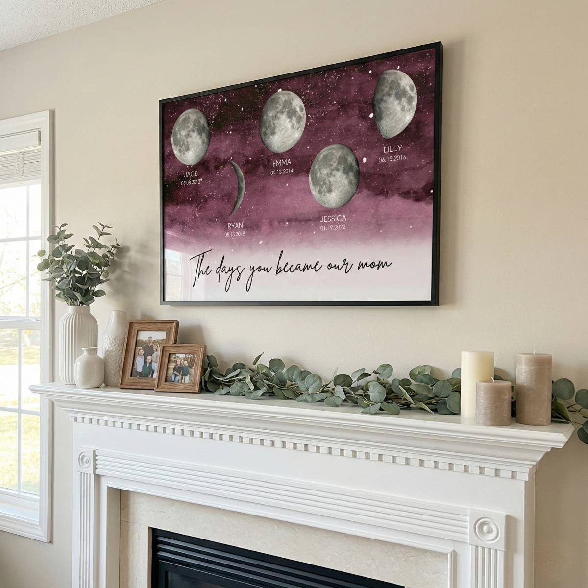 Starry Night The Day You Became our MOM MUM Custom Title Nickname And Kids Birth Moon Phase - Personalized Poster - Heartfelt Mother's Day Gift For Mom, Wife, Grandma