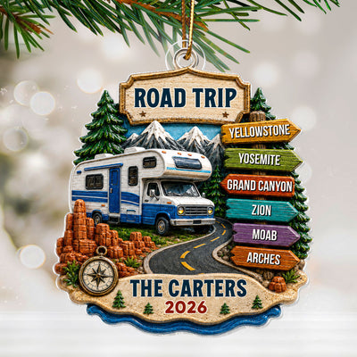 Trending Road Trip Travel Adventure - Personalized Acrylic Ornament - Vacation Gifts For Couple, Family