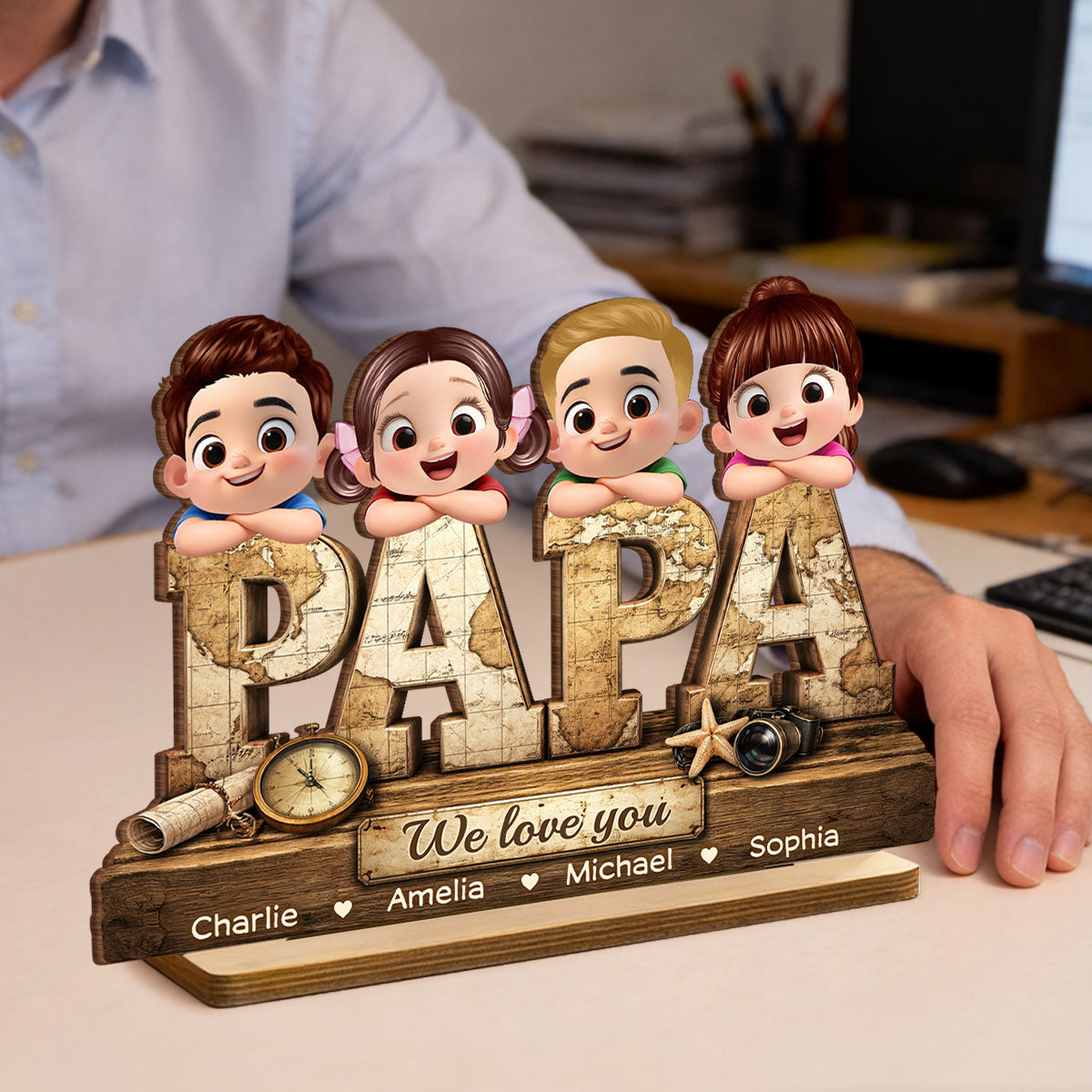 Papa We Love You - Personalized 2-Layered Wooden Plaque - Sentimental Father's Day Gift for Grandpa, Dad, Husband