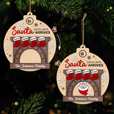Days Till Santa Arrives Family Christmas Stockings Fireplace Personalized Countdown Ornament