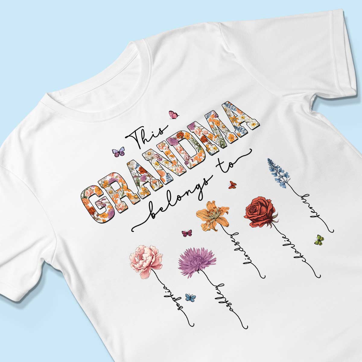 This Grandma Belongs To Vintage Birth Month Flowers Personalized Shirt
