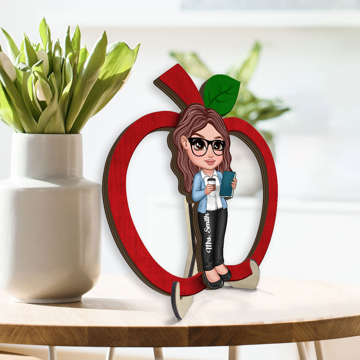 Y2K Style Teacher Apple Personalized 2-Layer Wooden Plaque, Gift For Teacher, Appreciation Gift