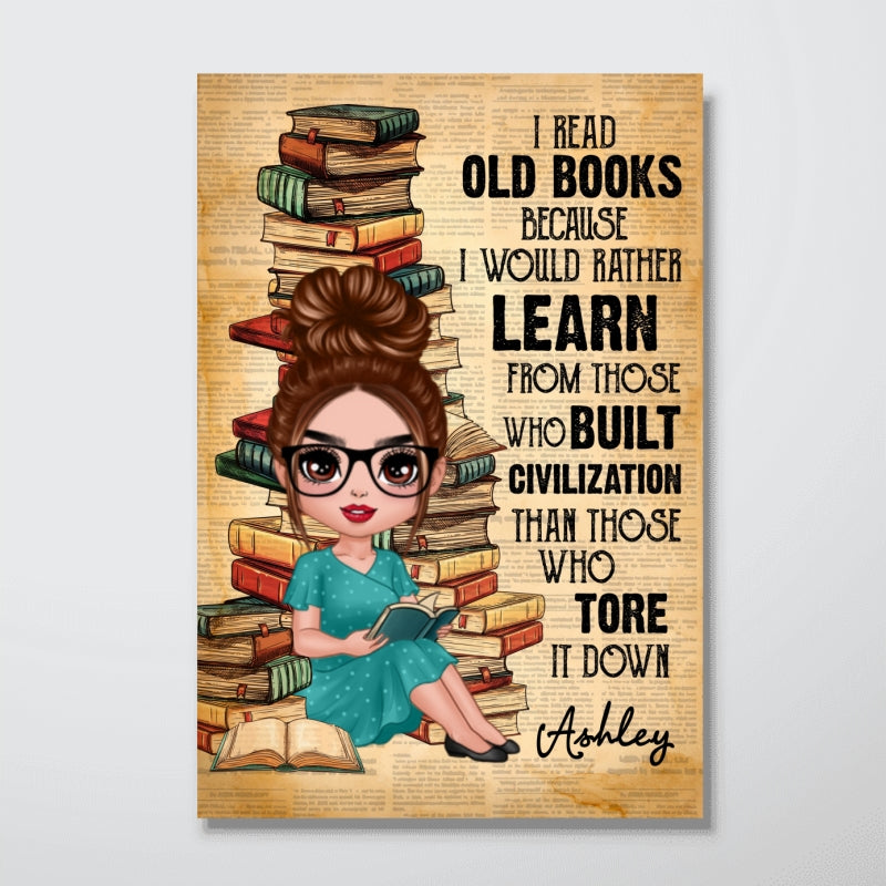 Reading Book Girl Old Paper Personalized Vertical Poster