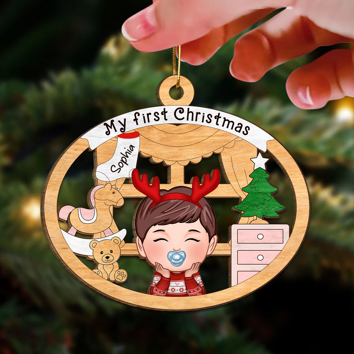 Baby Girl or Boy Baby's First Christmas Personalized Wooden Ornament