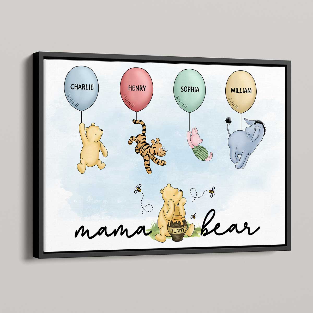 Mama Grandma Bear Cute Characters With Balloon Personalized Poster Mother‘s Day Gift For Grandma Mom