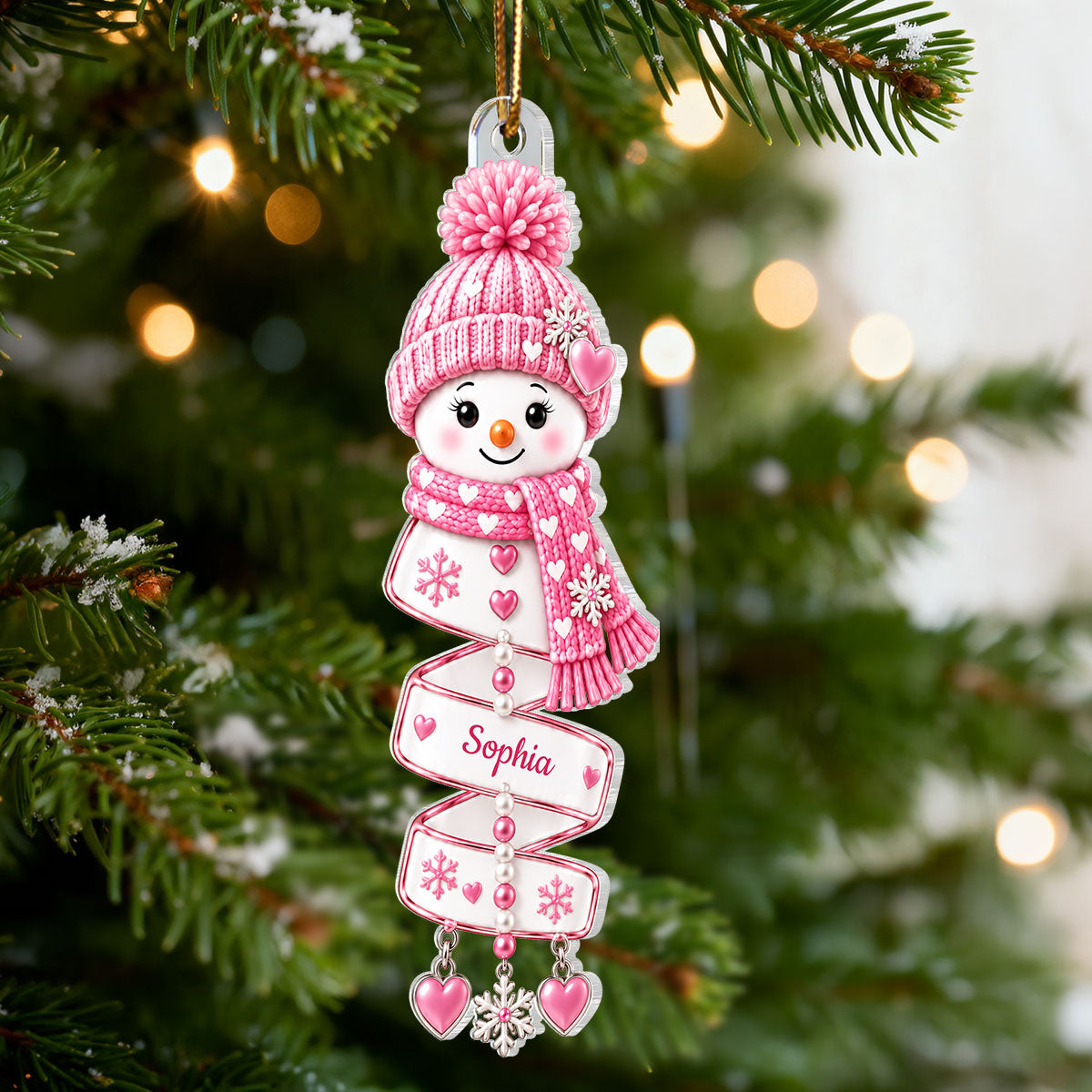 Christmas Snowman Spiral Style Custom Kids Names, Family Member Names - Personalized Acrylic Ornament - Christmas Gift For Kids, Family