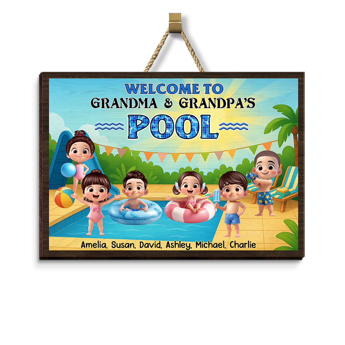 Welcome to Grandma & Grandpa's Pool Personalized Wood Sign, Granparents Hosting Grandkids, Customer Pool Sign