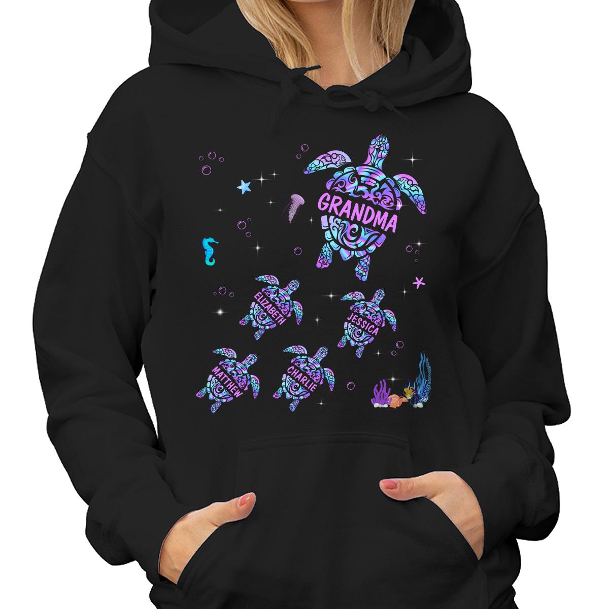 Grandma Mom Turtles Summer Hologram Personalized Shirt