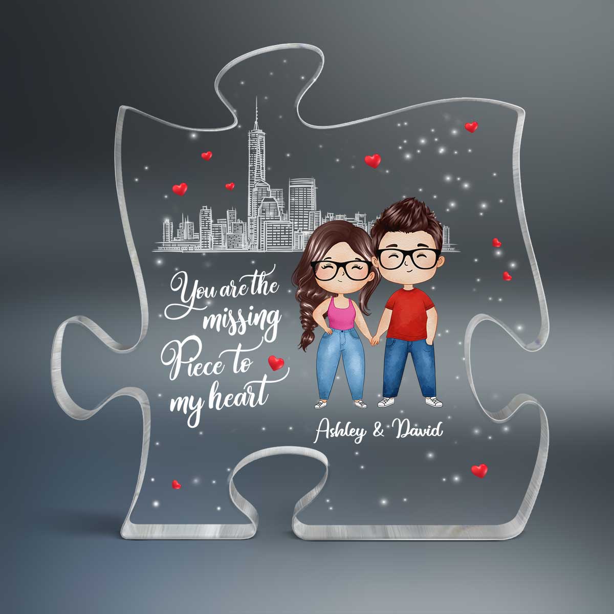 The Missing Piece To My Heart Watercolor Couple Personalized Puzzle Acrylic Plaque