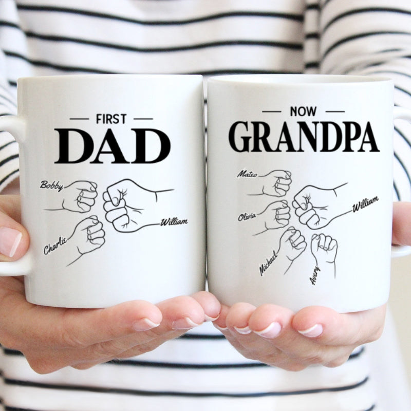 First Dad Now Grandpa Fist Bump Outline Father‘s Day Gift Personalized Mug