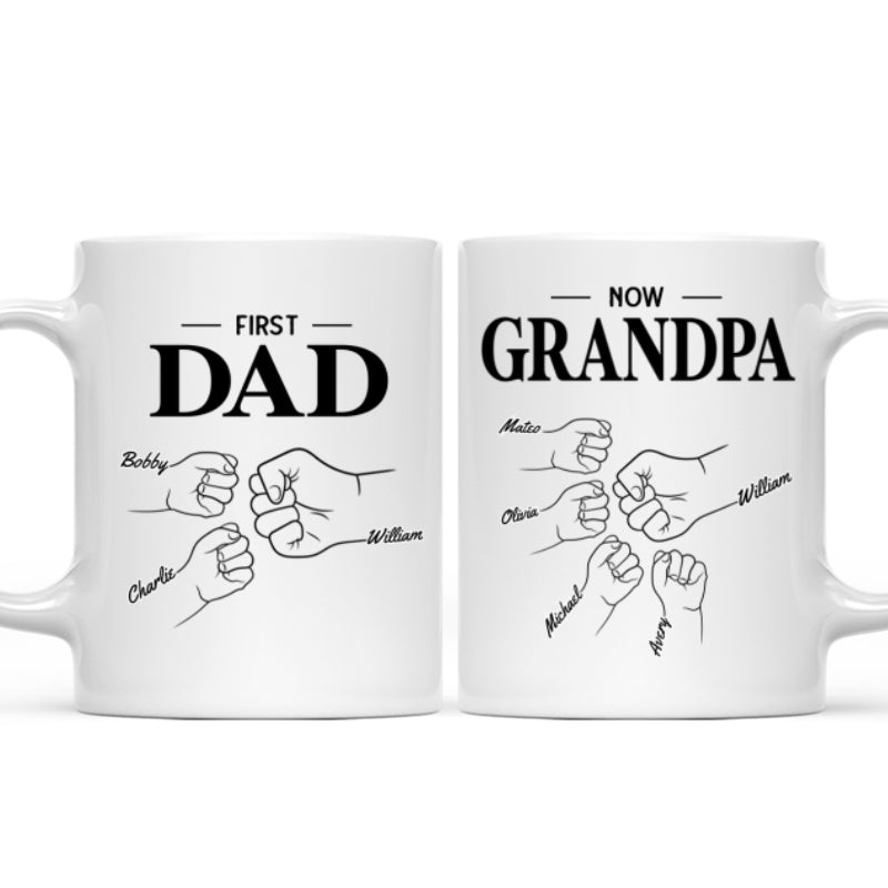 First Dad Now Grandpa Fist Bump Outline Father‘s Day Gift Personalized Mug