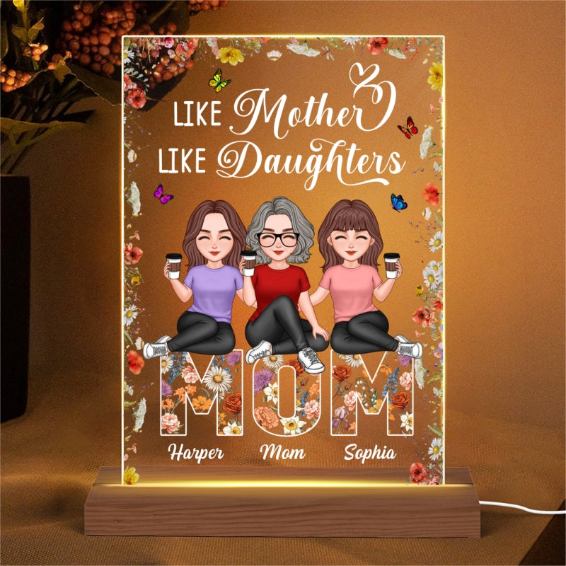 Like Mother Like Daughters Vintage Flowers Word Personalized Rectangle Acrylic Plaque LED Night Light