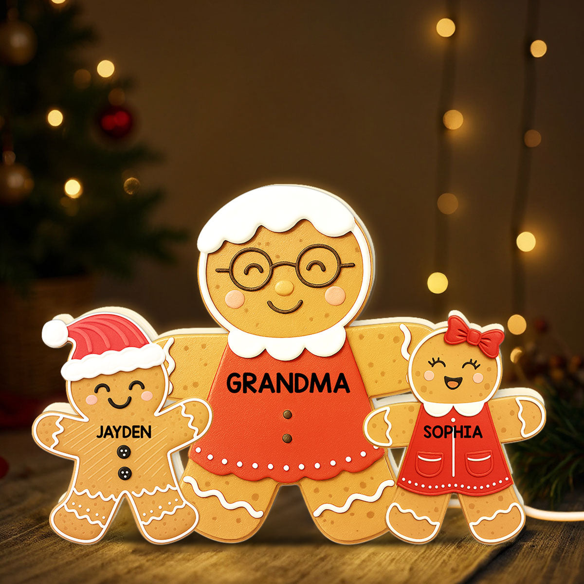 3D Effect Grandma Perfect Batch Gingerbread Grandkids - Personalized Light Box - Gift For Grandmas