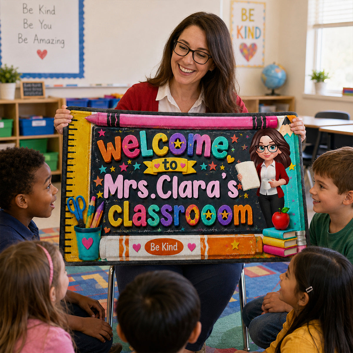 Be Kind Warm Welcome Teacher - Personalized Doormat - Back To School Gift For Teacher, Classroom Decor