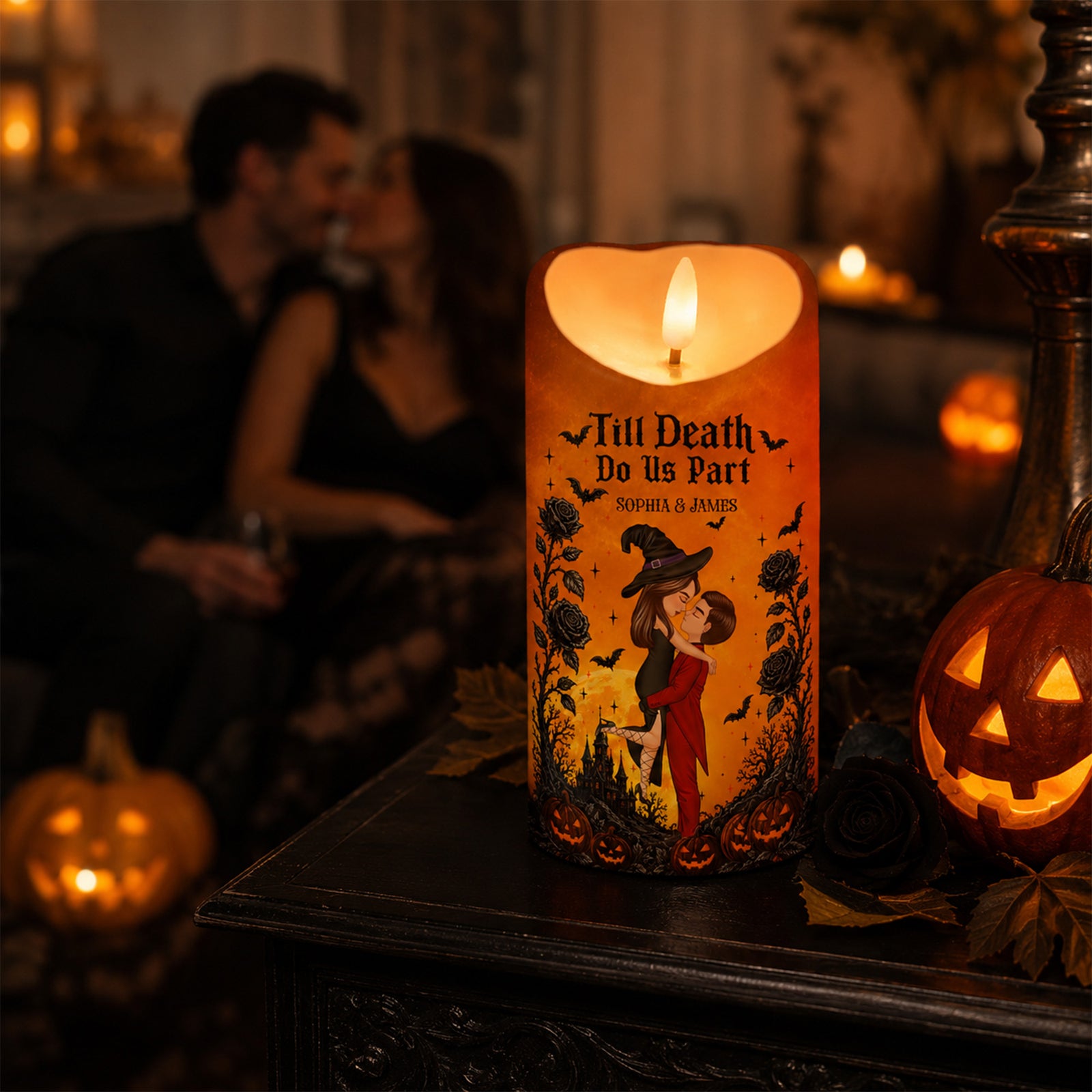Halloween Couple Love Never Dies - Personalized LED Candle - Halloween Decor For Couple