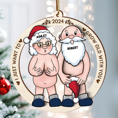 Funny Old Couple - Personalized 3-Layered Wooden Ornament - Gift for Him, Gift for Her