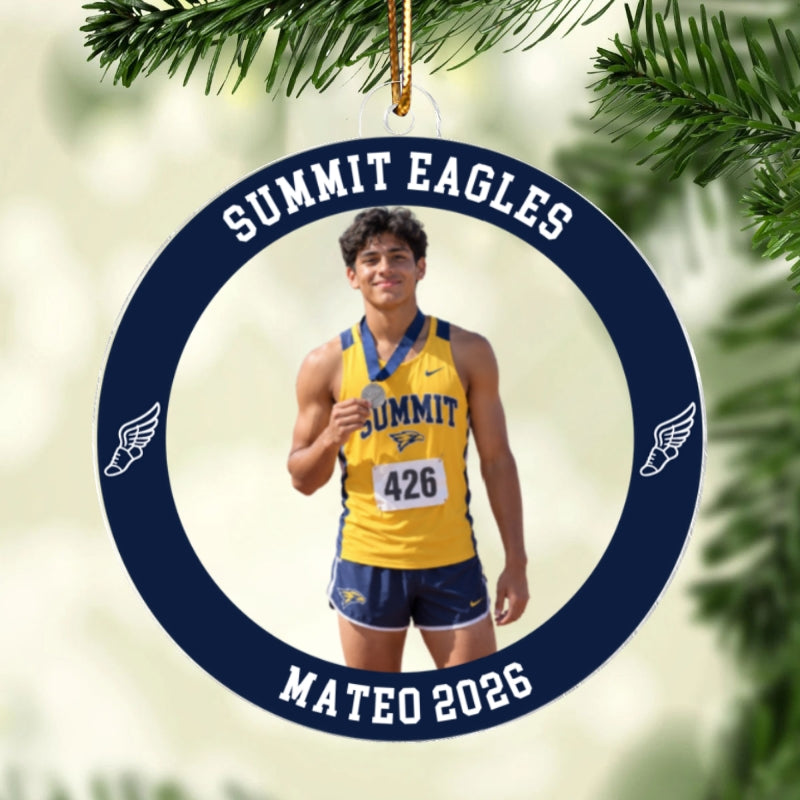 Custom Photo Flag Track & Field - Personalized Acrylic Ornament - Track & Field Keepsake, Christmas Gift for Daughter, Son, Grandkids