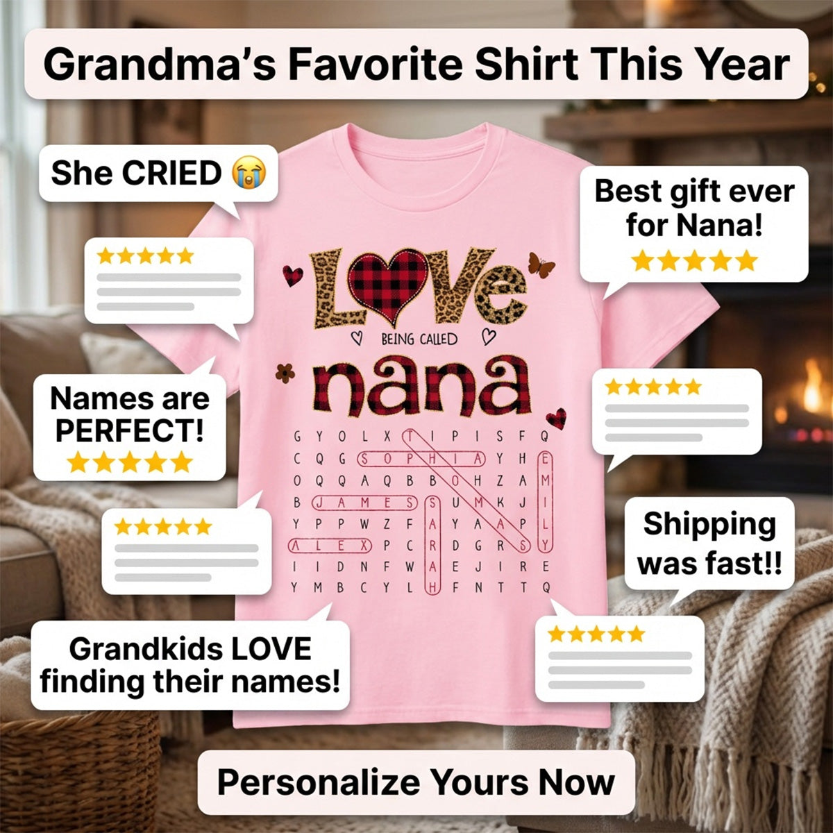 Love Being Called Grandma Leopard Pattern Word Search Puzzle - Personalized Shirt - Mother's Day Gift For Grandma Mom