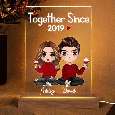Annoying Each Other Since Doll Couple Sitting - Personalized Acrylic Block Plaque LED Night Light - Anniversary Gift For Him, Gift For Her