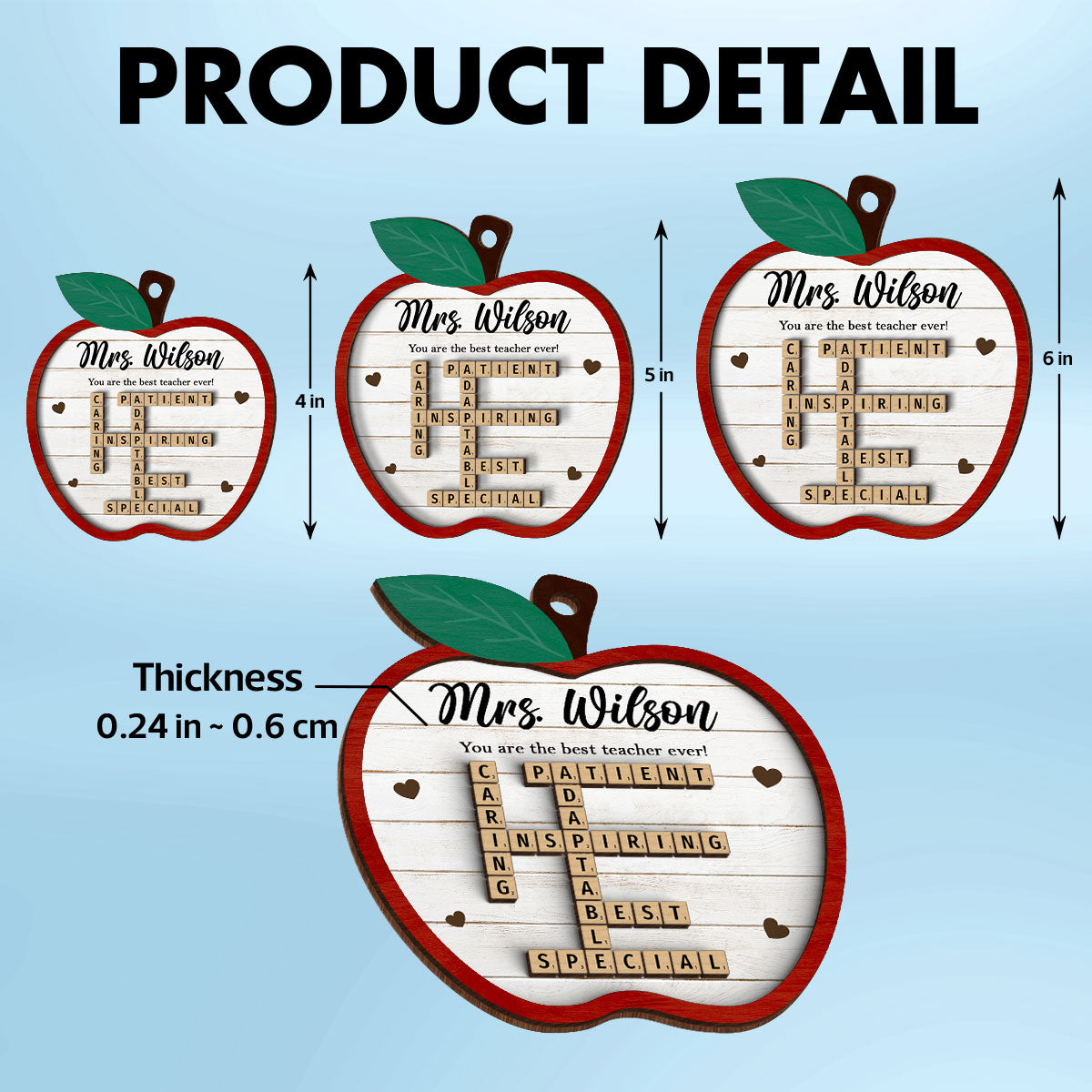 Best Teacher Ever Appreciation Crossword Puzzle Art Personalized 2-Layer Wooden Ornament, Christmas Gift For Teacher
