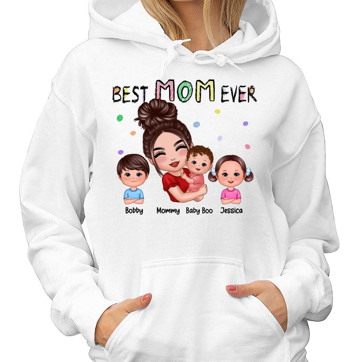Doll Mom Hugging Kids Best Mom Ever Crayon Text Personalized Shirt