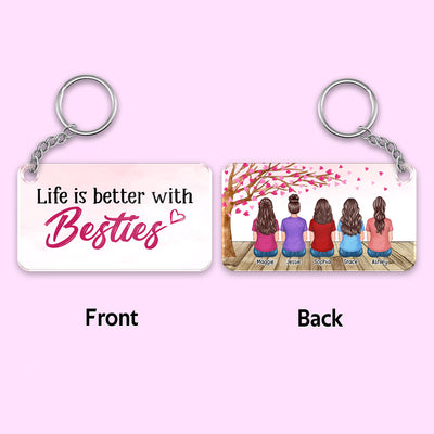 Besties Sisters Under The Pink Heart Tree Personalized Acrylic Keychain