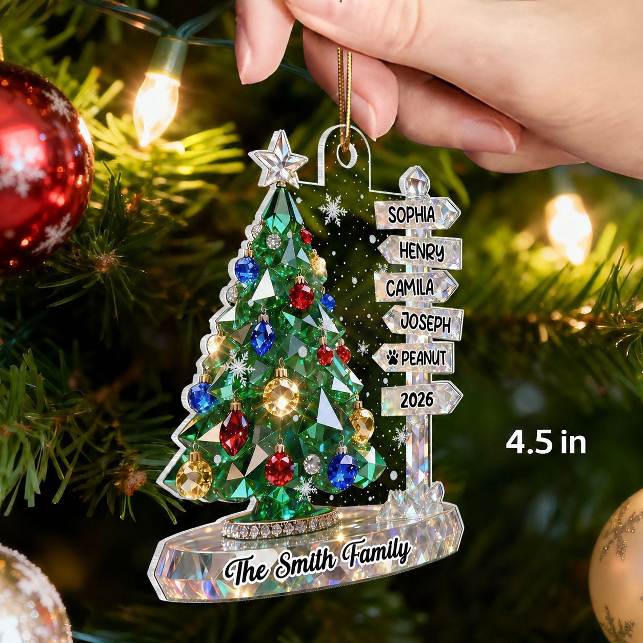 3D Crystal Effect Family Christmas Tree Sign Posts - Personalized Acrylic Ornament - Gift For Family