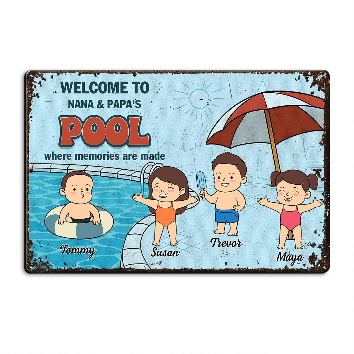 Welcome to Grandma & Grandpa's Pool Summer Decoration Personalized Metal Sign