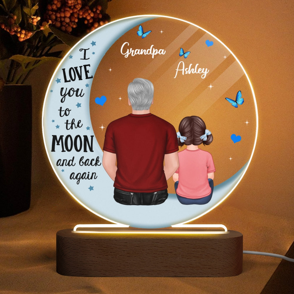 Grandpa Grandkids Blue Moon Personalized Circle LED Night Light Acrylic LED Lamp