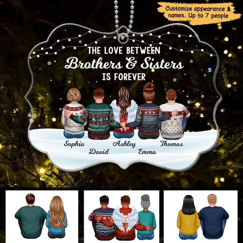 The Love Between Sisters Brothers Family Word Snow Personalized Acrylic Ornament