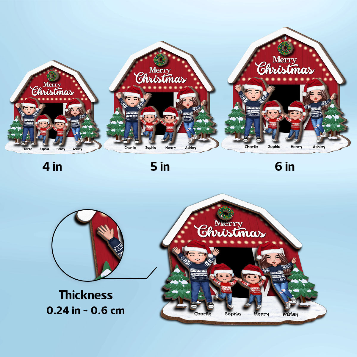 Christmas Farm House Family Decor Gift Personalized 2-Layer Wooden Ornament