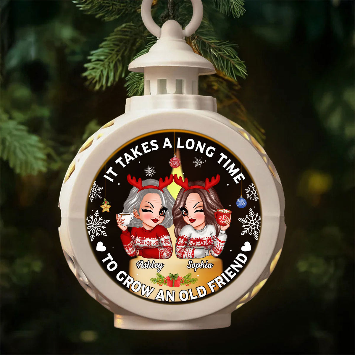 It Takes A Long Time To Grow An Old Friend Personalized Lantern Ornament, Christmas Gift For Best Friends