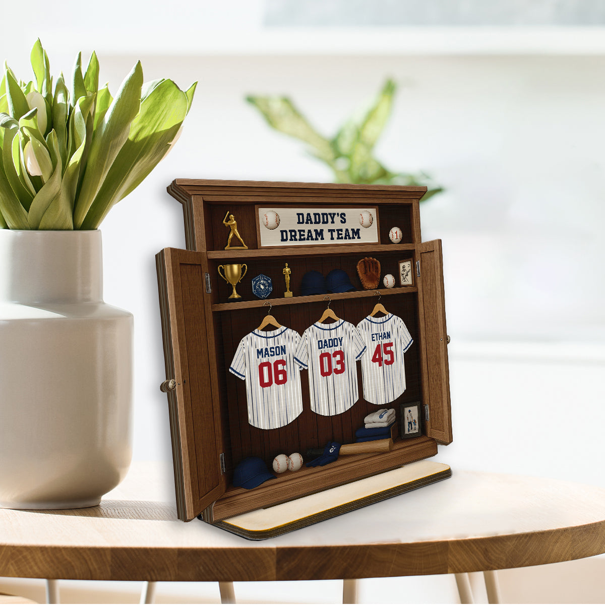 Daddy Dream Team Retro Baseball,  Gift For Dad, Grandpa Personalized Standing Wooden Plaque