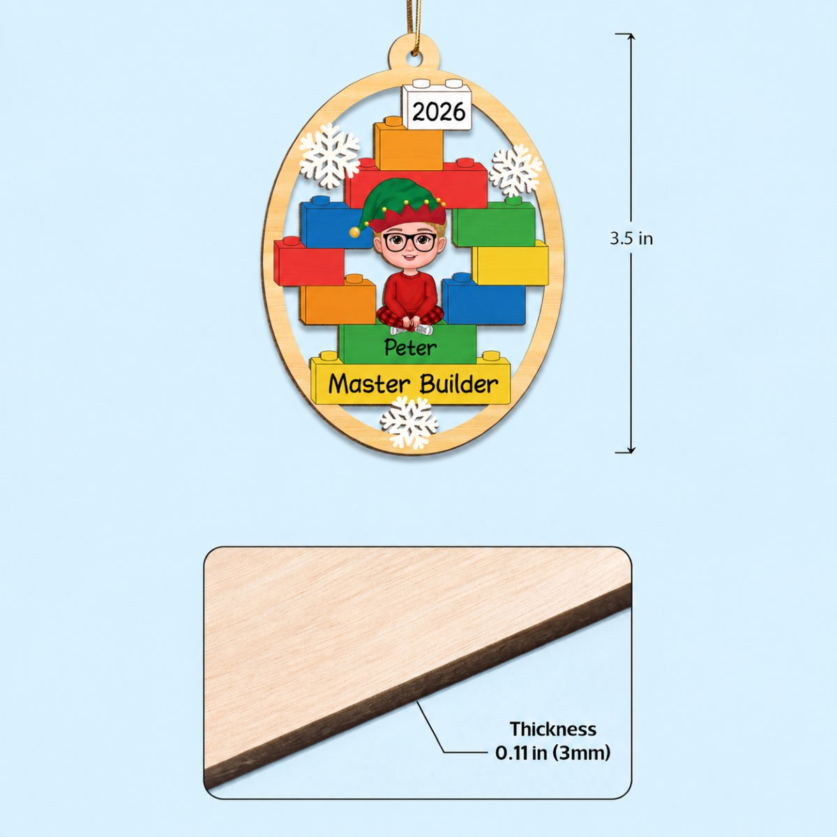 Master Builder Kid Boy Girl Personalized Christmas Wooden Ornament