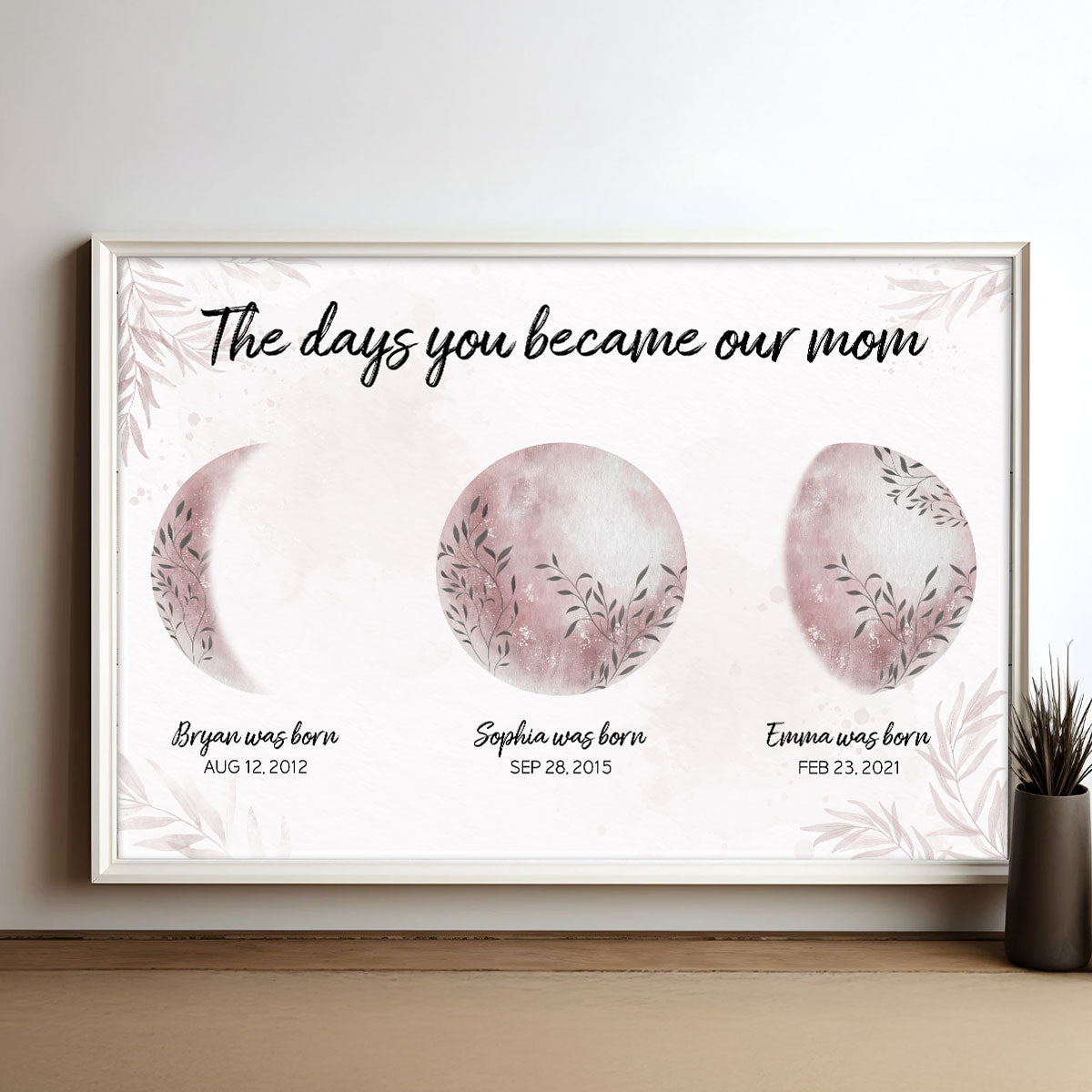 Mom We Love You To The Moon And Back Custom Floral Moon Phase Personalized Poster, Birthday Gift, Gift For Mom, Grandma