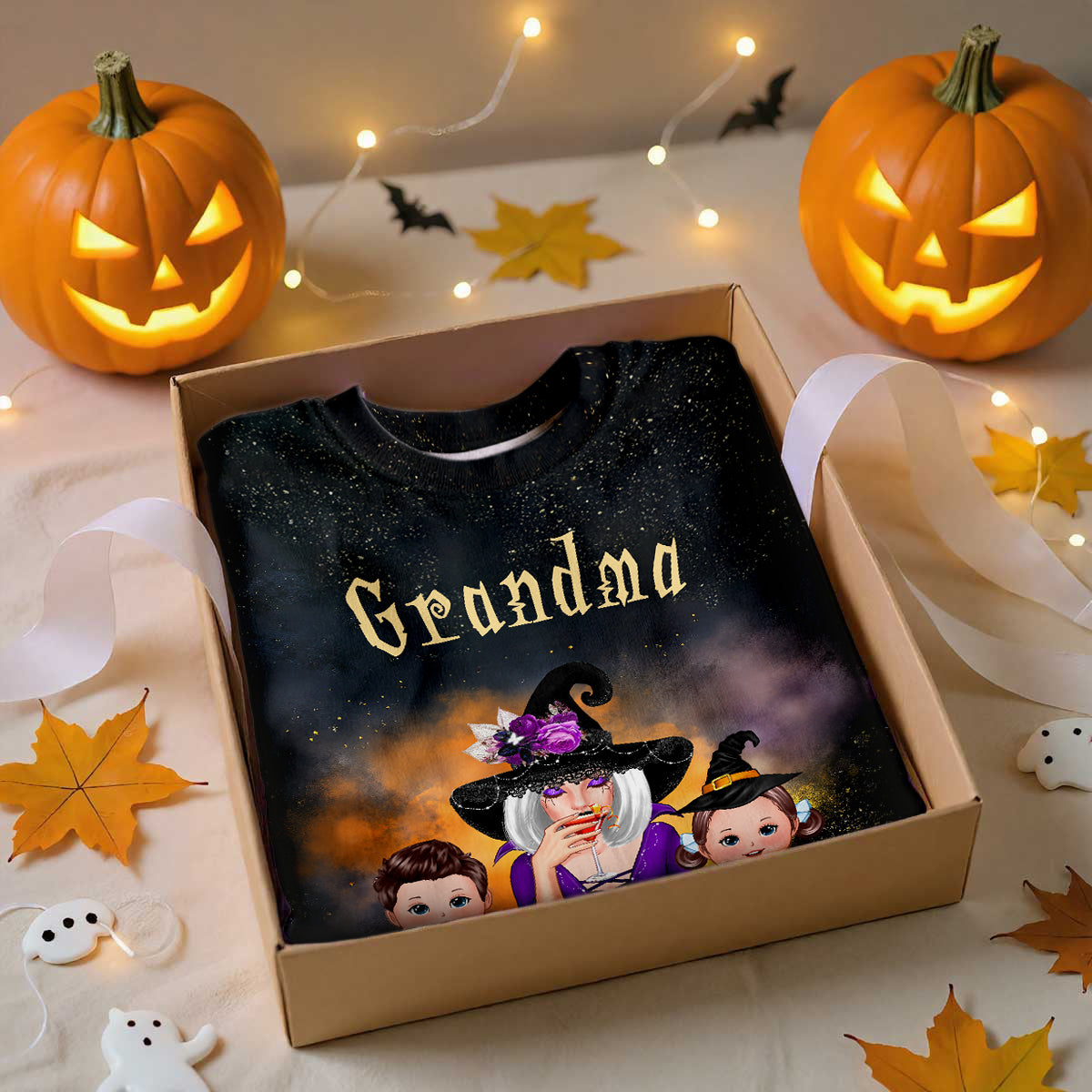 Grandma & Kids Witchy Ombre Tie-Dye Pattern Personalized Shirt Perfect Halloween Costume For Grandma