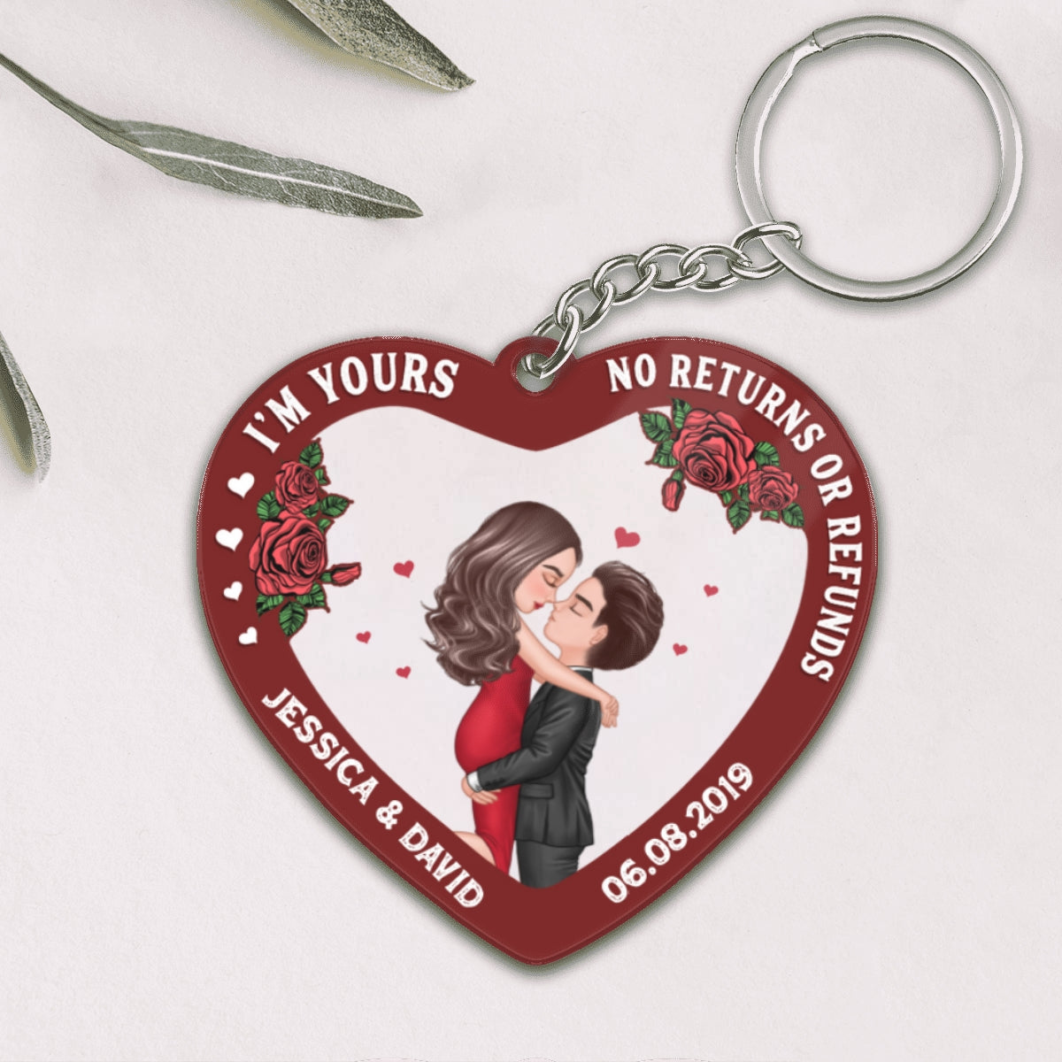 Couple Flowers Heart I‘m Yours Personalized Acrylic Keychain