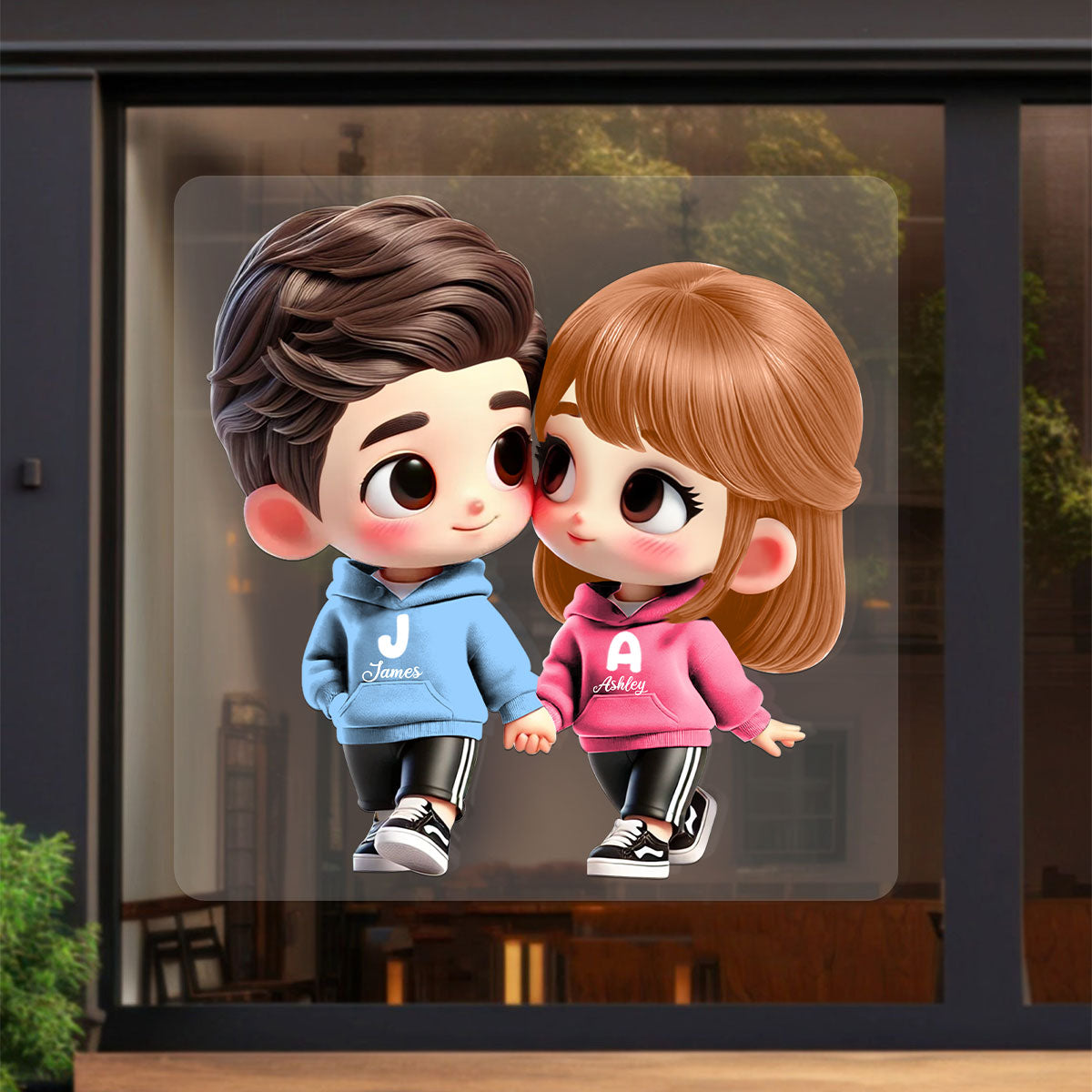 3D Effect Cute Cartoon Couple Holding Hands Personalized Car Decal, Window Sticker, Anniversary &  Gift for him, Gift for her