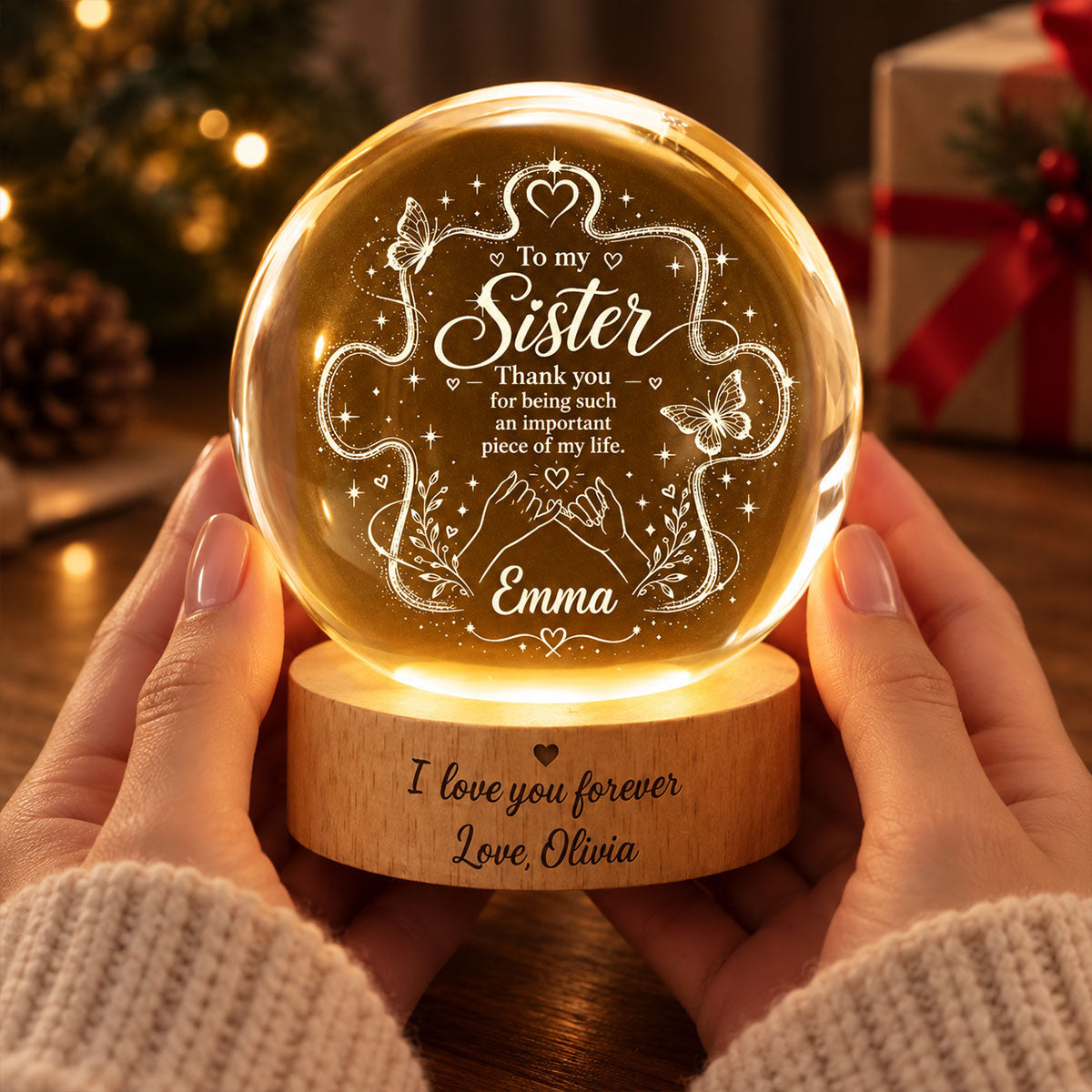Sister Thank You for Beng an Important Piece - Personalized Crystal Ball LED Night Light - Christmas Gift for Sisters, Siblings