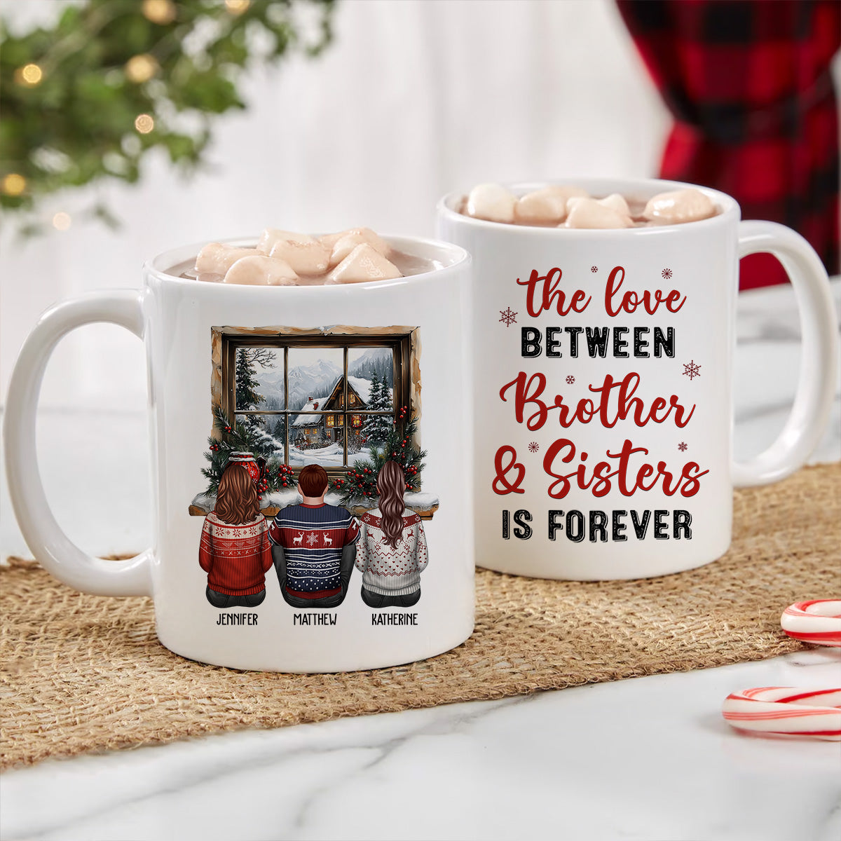 Brother Sisters Sitting By The Window Personalized Mug, Christmas Gift for Siblings