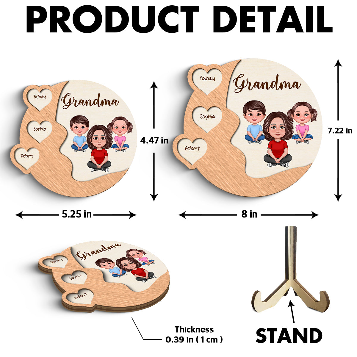 Grandma Mom Crossed Legs Hearts Woman Face Personalized 2-layer Wooden Plaque