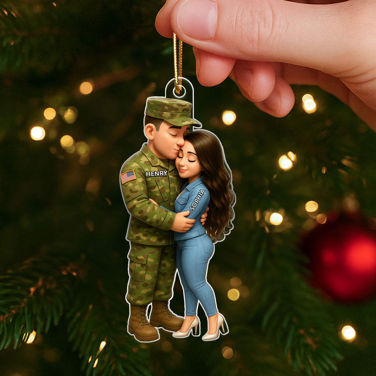Army Hugging Couple - Personalized Acrylic Ornament - Perfect Christmas Gift For Couple, For Him, For Her