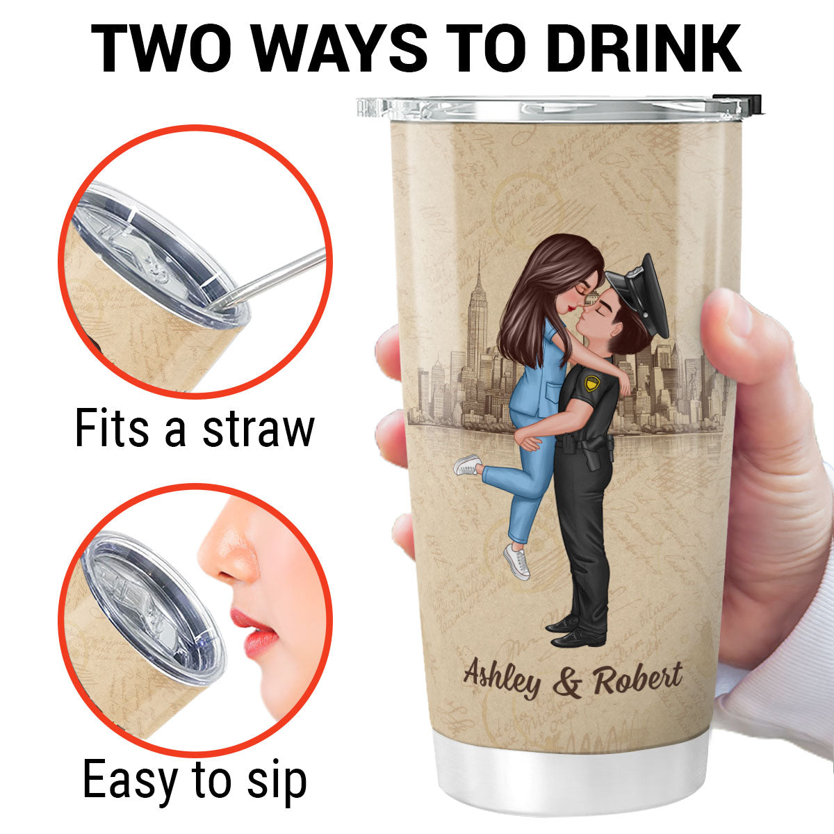 Forever Be My Always Couple Hugging Kissing Gifts by Occupation Gift For Her Gift For Him Firefighter, Nurse, Police Officer Personalized Tumbler