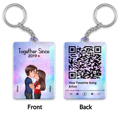 Doll Couple Kissing Together Since Favorite Song Scannable QR Code Personalized Acrylic Keychain