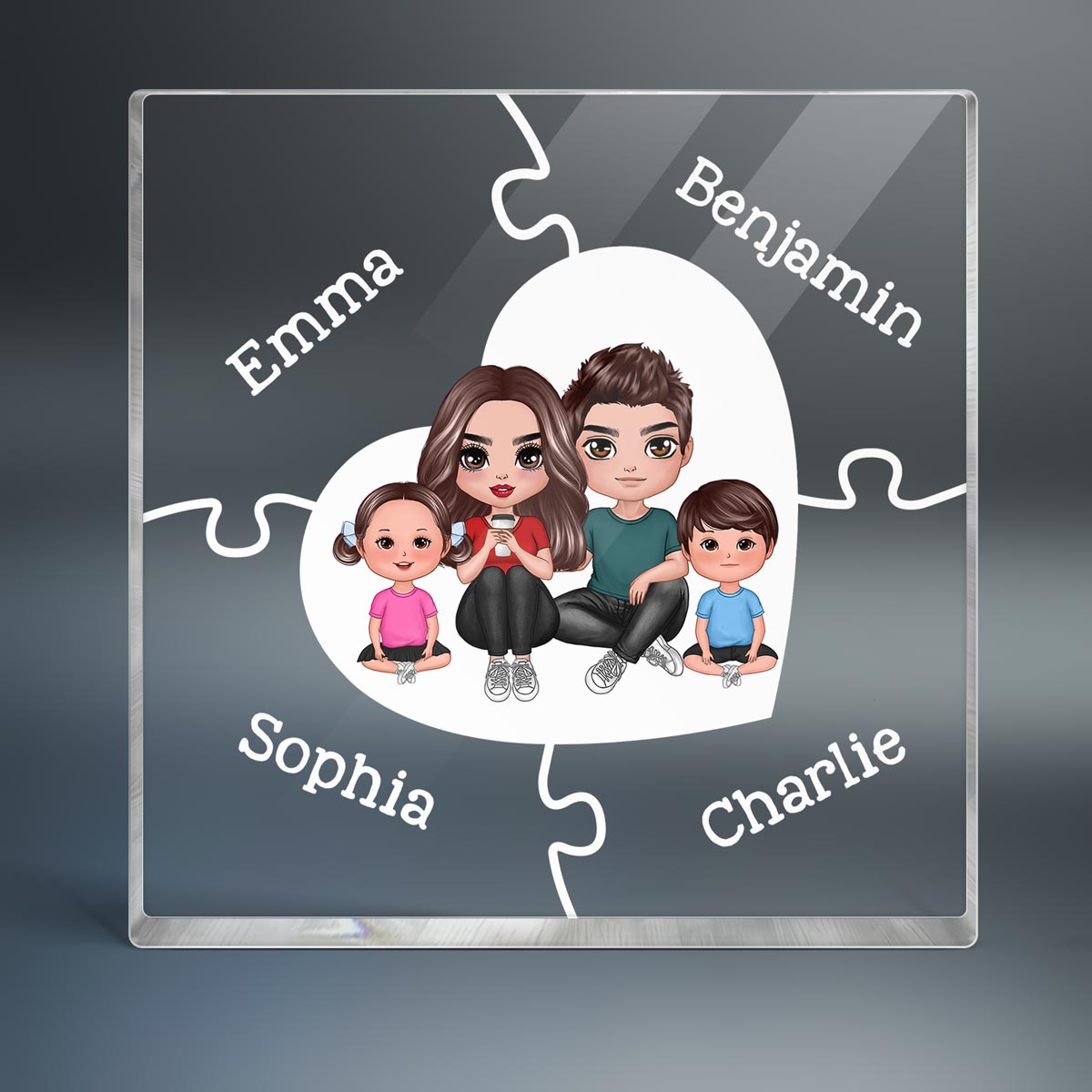 Together We Make A Family Puzzle Heart Personalized Acrylic Block Plaque