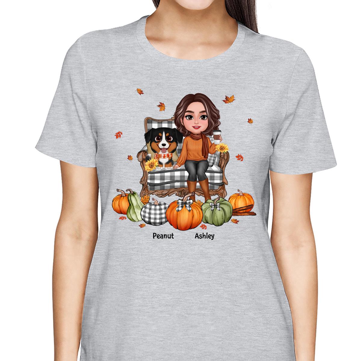 Fall Season Dog Mom On Chair Watercolor Cute Dogs Personalized Shirt