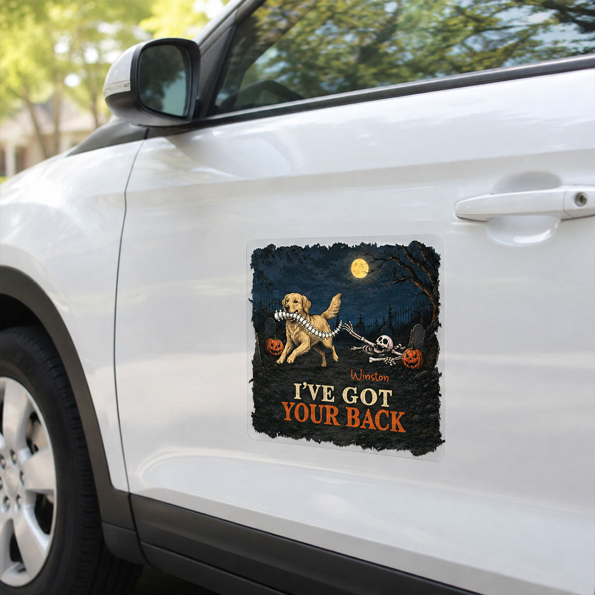 I've Got Your Back Dog Stealing Backbone Custom Photo - Personalized Car Decal - Funny Halloween Car Decor For Dog Lovers