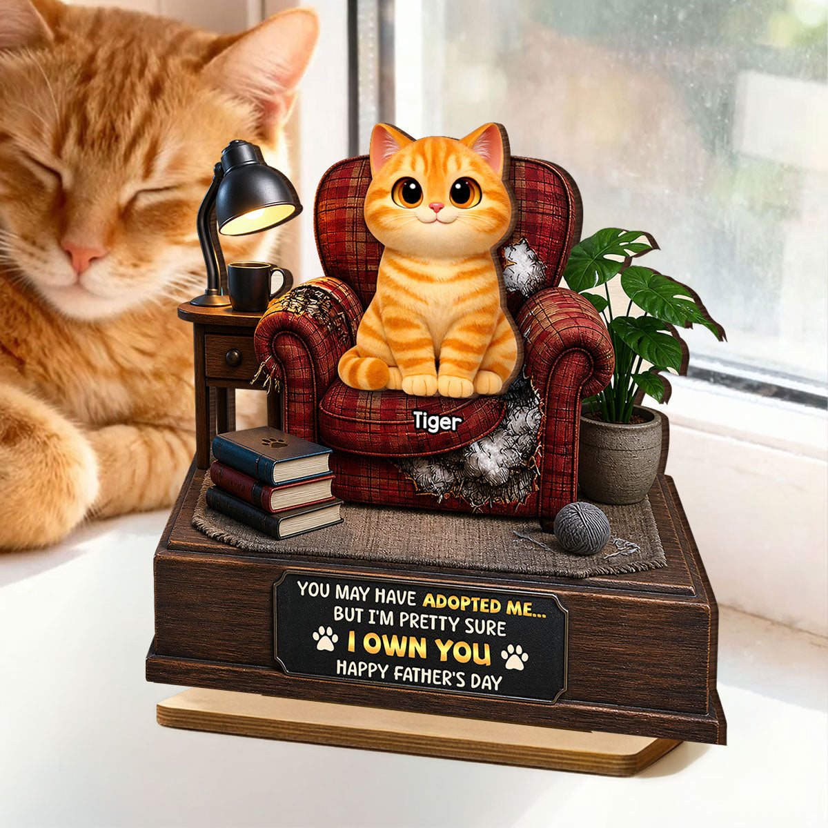 Pretty Sure We Own You - Personalized 2-Layered Wooden Plaque - Funny Father's Day Gift for Cat Dad