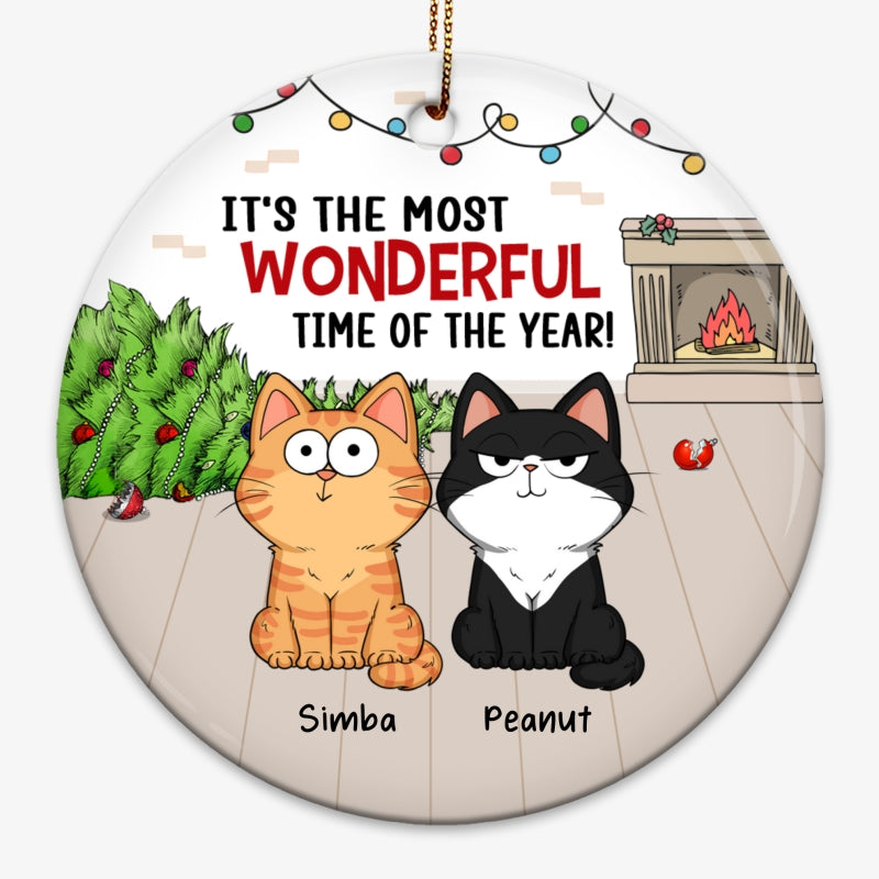 Most Wonderful Time Of The Year Funny Cats Expressions Personalized Circle Ornament